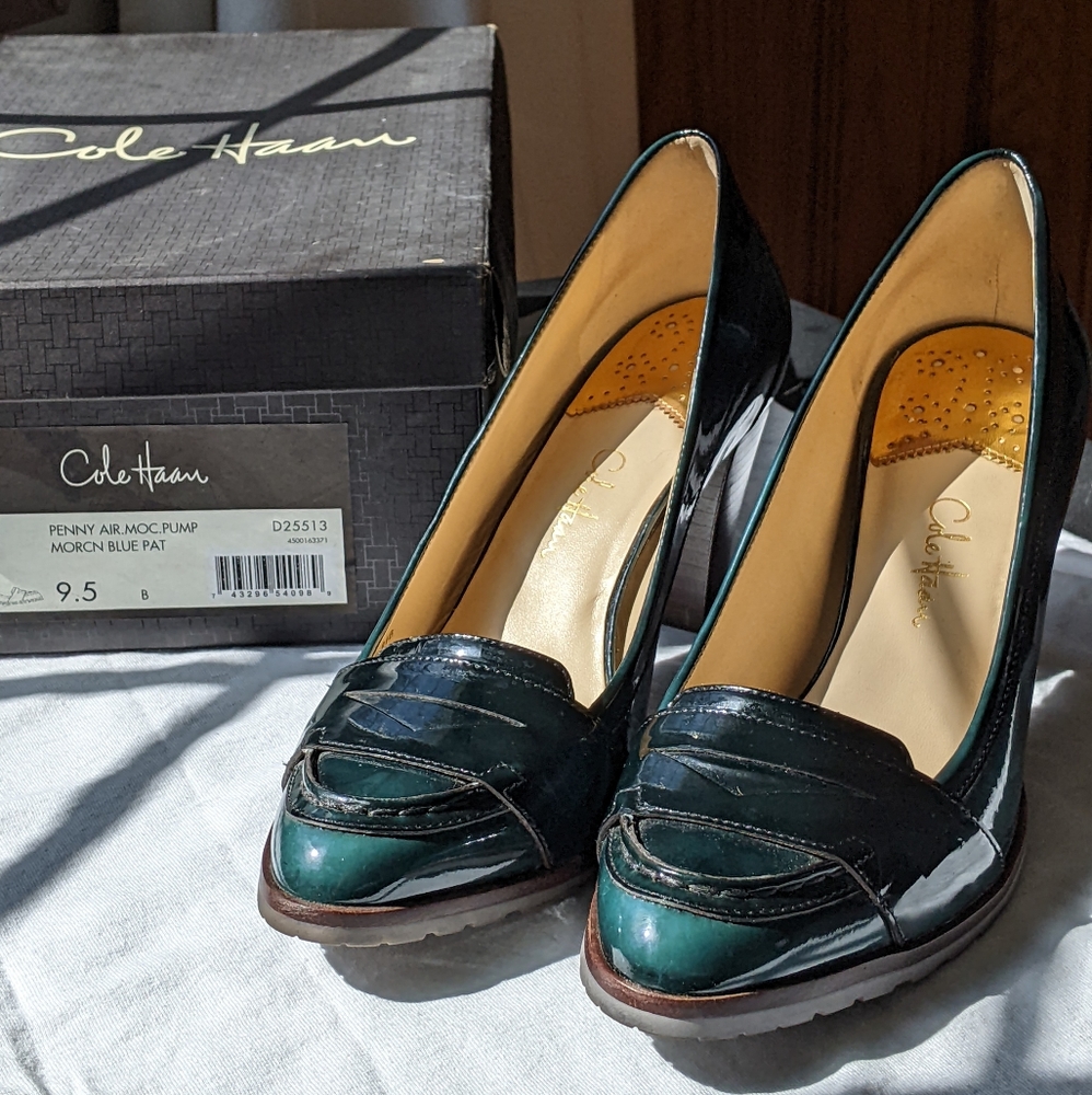 Cole Haan Nike Air sole Moroccan Blue Patent Leather Heels - Picture 10 of 11